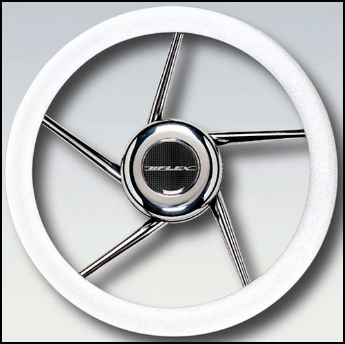 Stainless Steel Helix Spokes Steering Wheel, 13.8" Diameter, White Grip