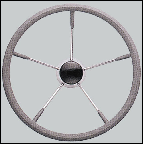 Stainless Steel Steering Wheel, 15.5" Diameter,  25 Degree Dish, Gray Grip